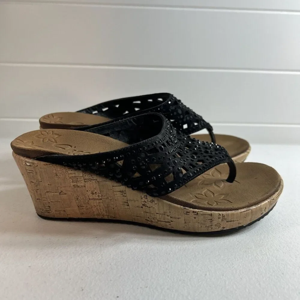 Skechers Women’s Sandal Size 5 Black Rhinestone Thong Bling